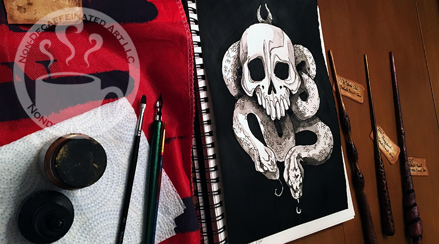 Skull pen and ink drawing