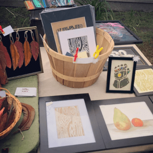 table set up with block print artwork