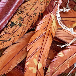 closeup of leathercraft feathers