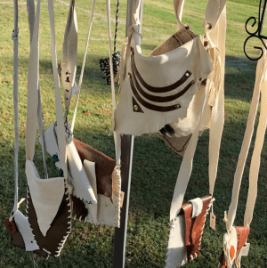 hanging leather pouches